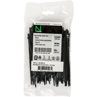 Kabelbindere PCT, standard 140x3,6 mm, svart, 100 st