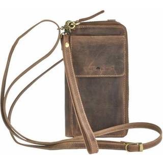 Handytasche mit Geldbörse zum Umhängen Leder "Vintage" antikbraun Damen Handy Umhängetasche, RFID Schutz, Handschlaufe, Schultergurt GREENBURRY