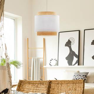 Hængelampe Boho, hvid/rattan Ø 38 cm