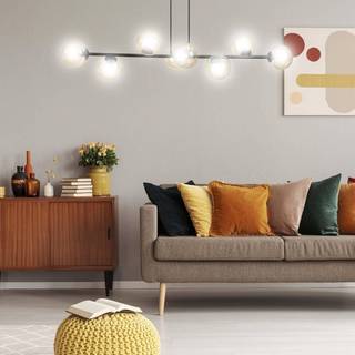 Hængelampe Glassy, 8 lyskilder, sort, ravfarvet, glas, E14