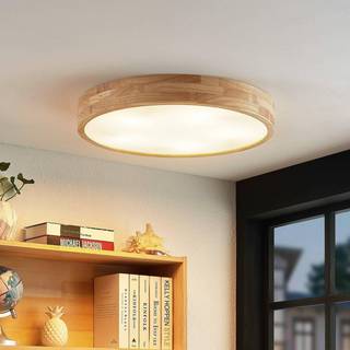 Lindby loftlampe Tanju, Ø 60 cm, 5 lyskilder, egetræ, E27