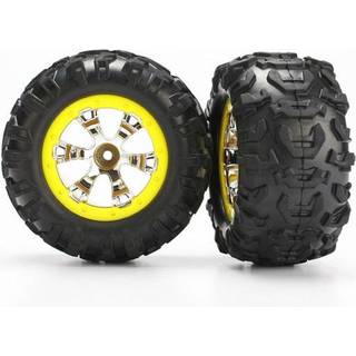Traxxas - TRX7276 - Tires & wheels, assembled, glued (Geode chrome, yellow beadlock style wheels, Canyon AT tires, foam inserts) (1 left, 1 right)