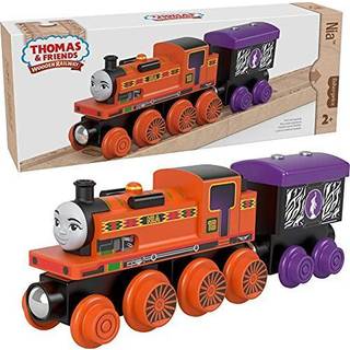 Thomas & Friends Træjernbane Nia Skub-lokomotiv og Kulvogn - Holdbart træ-tog til små børn fra 2 år (Amazon-eksklusiv)