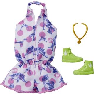 Barbie dukket?j inspireret af Jurassic World: Dominion Complete Look 2 tilbeh?r Shorts Romper med Pink Polka Dot & Dinosaur Print Lime Green Boot