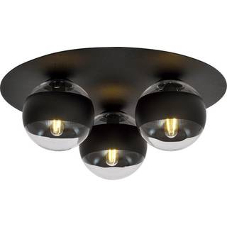 Loftlampe Kenzo, rund, sort/klar, 3 lyskilder