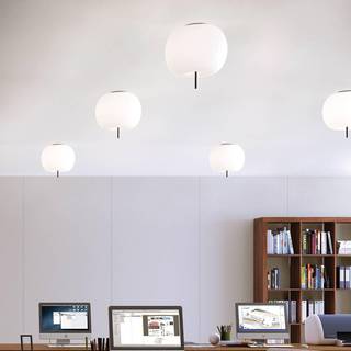 kdln loftlampe Kushi, sort/hvid, Ø 33 cm, glas