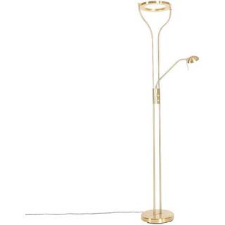 Moderne gulvlampe guld med læsearm inkl. LED og lysdæmper - Divo
