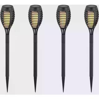 Solcelle havelamper 4 stk - Sort, med spyd, flammeeffekt, 50cm høj