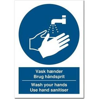 Vask hænder - Brug håndsprit / Wash your hands - Use hand sanitiser Selvklæbende vinyl (A4) 297 x 210 mm