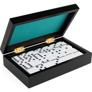 Legacy Deluxe Double-6 Dominoes Classic Original Board Game Set med 28 dominoer i luksusforet tr? til b?rn og voksne i alderen 8 ?r og op