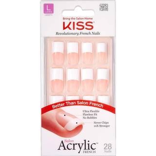 Kiss Back Talk Lang Salon Akryl Fransk Sæt - 28 Negle, Lim Inkluderet, Fejlfri Smil-Linje, 25% Tyndere Ved Neglebåndet, Komfortabel