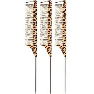 R?d af Kiss 3 Pack Parting Pin Tail Comb Drilling Comb Reducerer Frizz Heat Resistant (Leopard)