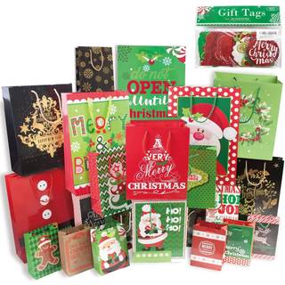 Party Funny 24 Christmas Gift Paper Poss Bulk med h?ndtag og 60 t?ller julegave tags-assorterede st?rrelser indstillet til indpakning Xmas Holida