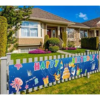 Stora söta hajfödelsedagsbanner Babt Shark Birthday Banner för barn Födelsedagsfestartiklar Dekorationer söta hajbaby shower leveranser (9,8 x 1,