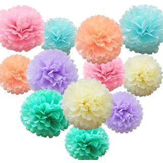Ishyan 12 pcs diverse regnbue farver silkepapir pom poms blomster kugler til f?dselsdag bryllupsfest baby shower dekorationer