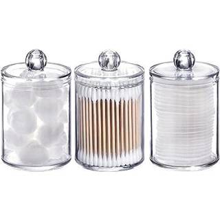 Tbestmax 3 Pack Plastic Cotton Pwab Ball Pad Holder 10 oz Badev?relse Organizer Qtip Apothecary Jar Clear Container Dispenser