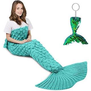 Amyhomie Mermaid Tail T?ppe til voksne h?klet havfrue t?ppe til kvinder bl?d alle s?soner sovende t?pper gave til teenager piger (Scalemint voksn