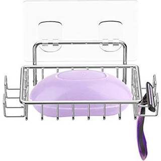 Nieifi Bar Soap Holder til brusevæg med 4 kroge rustfrit stål klæbende sæbe til badeværelset sølv