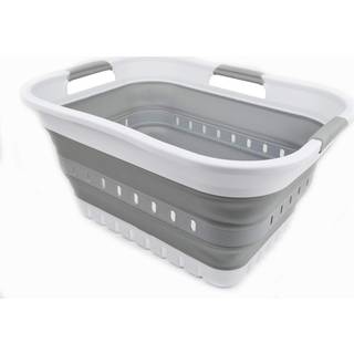 Sammart 30L (8 gallon) Sammenfoldelig 3 H?ndteret plastvaskkurv - Foldbar pop op -opbevaringsbeholder/arrang?r - Rumbesparende h?mmer/kurv (hvid/