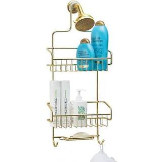 Bedre husholdningsbruser caddy - bruserarrangør hylder med kroge rustfast bruser opbevaringsstativ til shampoo balsam sæbe bad svamp