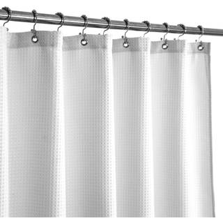 Ekstra langt bruseforh?ng med 84 tommer h?jde stof Vaffel Weave Hotel Luksus Spa Vandafvisende maskine Vaskbart 230 GSM Heavy Duty White Pique M?