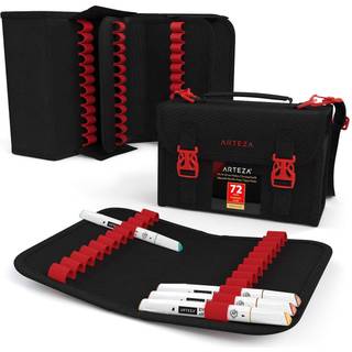 Arteza Art Markers Organizer (72 slots), der bærer sag til rejse og opbevaring med lynlås lommehåndtag Fjernelig og justerbar stroppekunstforsyni