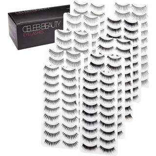 Celeb Beauty Eyelash Spr?jter 100 par faux vipper Variety Pack - Genanvendelige falske ?jenvipper i 10 stilarter - Hypoallergenisk strimmel falsk