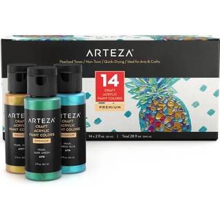 Arteza Perlemorsakrylmaling Sæt - 14 x 2 oz Hurtigtørrende perlemorsakrylmaling til papir, lærred, træ, glas - Skifter farve i lyset