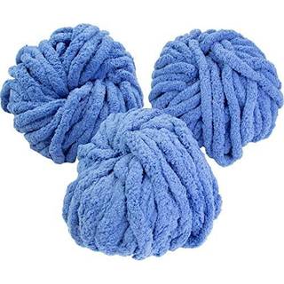 Idiy Chunky Yarn 3 Pack (24 meter hver Skein) - Indigo Blue - Fluffy Chenille Yarn Perfekt til blødt kast og baby -tæpper armstrikning Hækling og