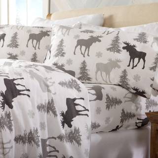 Great Bay Home 4 Piece 100% Turkisk Cotton Queen Winter Lodge Flannel Sheet Set | Bomuldstrykte senget?jsark og pudebetr?k | Dobbeltb?rstede flan