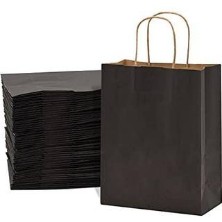 Sorte gaveposer - 8x4x10 tommer 50 Pack Black Kraft Paper indk?bsposer med h?ndtag almindelige farvede h?ndv?rksgaveindpakning til sm? virksomhed