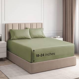 Ekstra Deep Pocket Queen Sheets - 4 stykker ?ndbar og k?lebeddeplader - Hotel Luxury Bed Sheet - Bl?d rynkefri & behagelig - let passer til ekstr