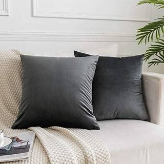 Juspurbet dekorativ fløjl kast puder dækker til sofa seng sofa pakke med 2 luksus solid blød pude tilfælde 26x26 inches mørkegrå