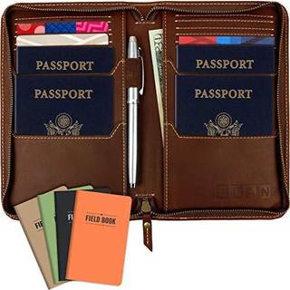 Excello Global Products Split Grain Leather Travel Wallet Brown har 4 pas