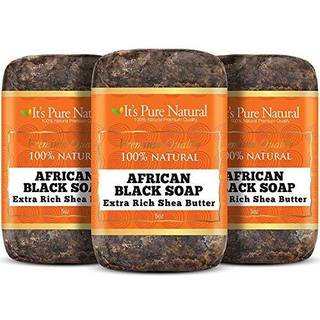 Det er rent naturlige afrikanske sorte sæbebarer med ekstra rig sheasmør (pakke med 3) organisk rå sæbe til ansigt og kropsacne -behandling og mø