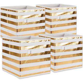 DII Nonwoven Polyester Cube Stripe White/Gold Square (S?t p? 4)