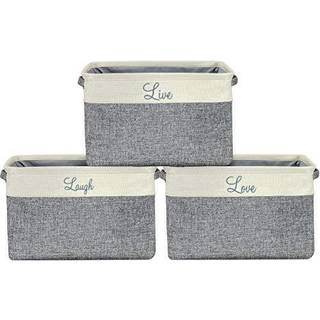 Sorbus stofopbevaringskuber 15 tommer 3 pakke gr? jute og bomuldsrektangul?re kurve med script tekst sammenklappelige opbevaringsboks til organis