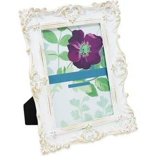 Laura Ashley 5x7 White & Gold udsmykket tekstureret h?ndlavet harpiks Billeder ramme m/staffeli og krog til bordplade og v?g Display Dekorativt b