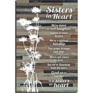 Sisters in Heart Wood Plaque - lavet i USA - 6x9 tommer - klassisk rustik lodret rammevæg og bordpladsindretning med staffeli og hængende krog |