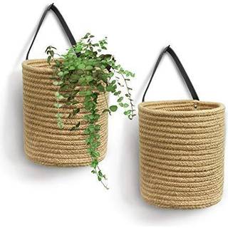 Goodpick 2Pack Jute h?ngende kurv - Lille v?vet bregne h?ngende rebkurv blomsterplanter v?gkurvindretning s?t boho 7,87 x 7 x 11,7 tommer