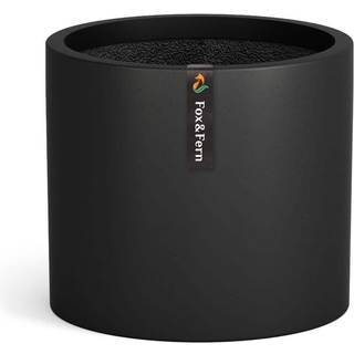 Fox & Fern 8 tommer plantepotte med dræning - Premium letvægtsfiberstone Matte sort planter; Indendørs plantepotte og udendørs planter; 8 tommer