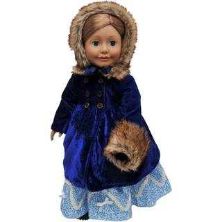 Dronningens skatte 18 """" Doll Clothes Outfit Blue Velvet 1800's Style Polyester-Fur Trimmet Coat Hat and Hand Warmer Compatible To Us