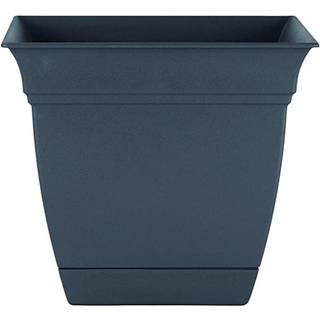 HC Companies 8 tommer Eclipse Square Planter med tallerken - Indendørs udendørs plantepotte til blomster Grøntsager og urter Varmgrå