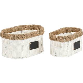 Husholdning Essentials Natural Rim Oval Set Paper Rope and Seagrass (2 Piece) Lille kurvkurv hvid