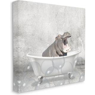 Stupell Industries Baby Hippo Bath Time Cute Animal Design Canvas Wall Art 17x17 Gr?