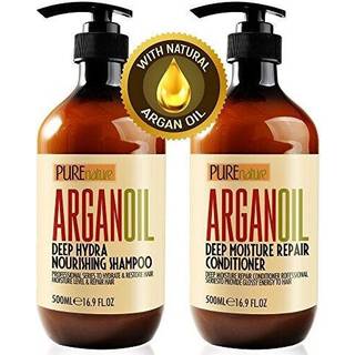 Argan Oil Shampoo and Conditioner Set - Fugtgivende sulfatfri marokkansk pleje med keratin - for kr?llet lige t?rt og beskadiget h?r - Hydrating