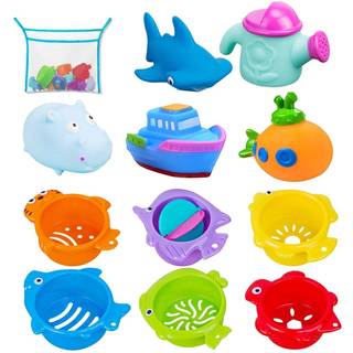 Innocheer Baby Bath Legetøj til vandbord Toddler Vandlegetøj med badelegetøj Stakkekopper Hurtigt tørrarrangør Net 13 stk. Tidligt uddannelsesleg
