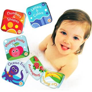 Floating Baby Bath Books Set med 4 - Bath Books til Babies -spædbørn - Vandtæt skimmelfrit badelegetøj til læring og tidlig uddannelse (Fruit Oce