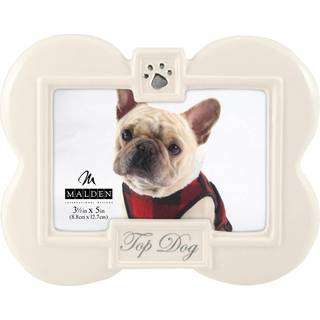 Malden International Designs Glaseret keramik med sort """" Top Dog """" Billedramme 3.5x5 White