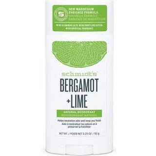 Schmidts aluminiumsfri naturlige deodorant til 24 timers lugtbeskyttelse og friskhed bergamot lime vegansk certificeret grusomhedsfri 3,25 oz